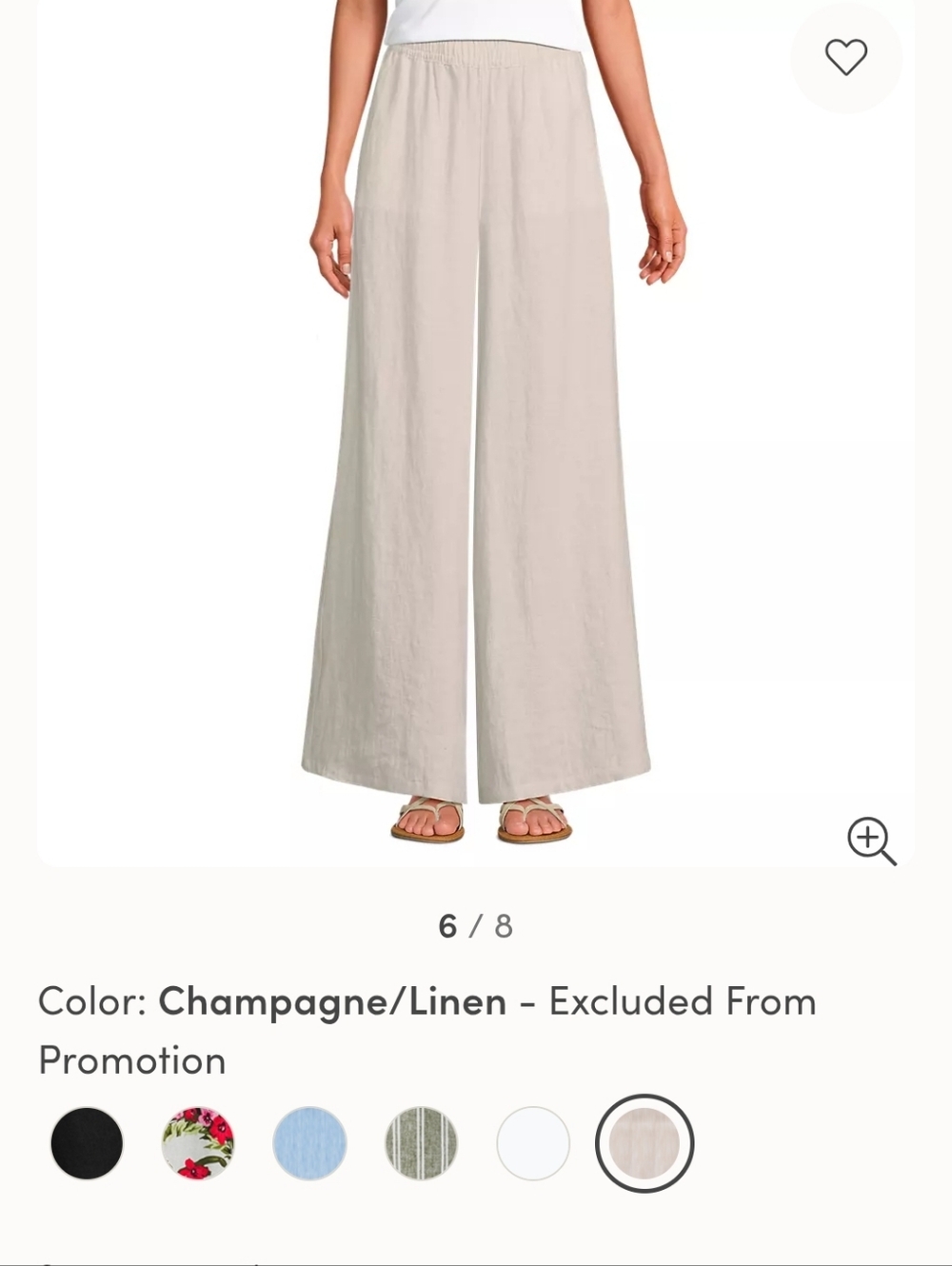 Land's End Size 1x Cream Wide-Leg Linen Pants